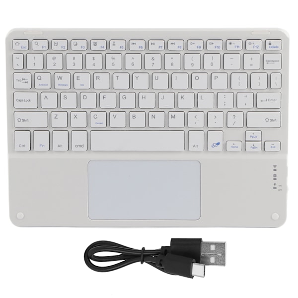 Trådløst Bluetooth-tastatur Touch MultiFunction Eksternt Datatilbehør Firkantet Tast 10in (Hvit)