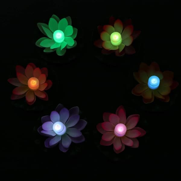 6 stk. flydende blomster LED-lys kunstige åkander