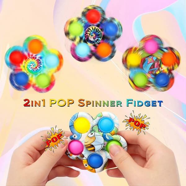 Pop Fidget Spinner, Push Bubble Spinner Enkle Fidget Popper Spinners til stresslindring, Fidget-legetøj med Push Bubble til voksne børn (12-pak)