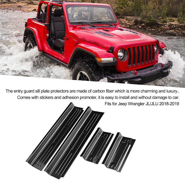 Kolfiberskyddslist för dörrtröskel, Pedalskydd, Utvändig, Passar Jeep Wrangler JL/JLU 18-19