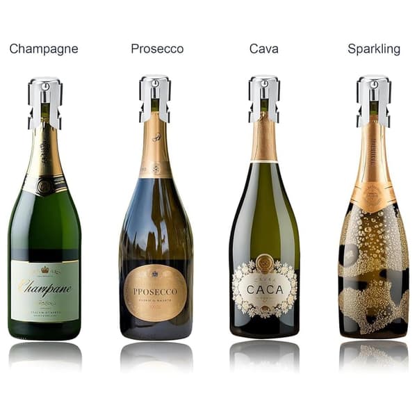Sæt med 2 champagnepropper i rustfrit stål - vakuumforsegler til flasker med mousserende vin - sølvfarvet