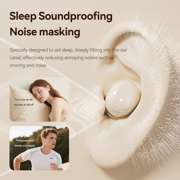 Usynlige Mini Søvnørepropper, Ultra-små Flate Bluetooth Søvnørepropper for Sidesovere, Diskrete Små Trådløse Hodetelefoner for Små Ørekanaler (Hvit)