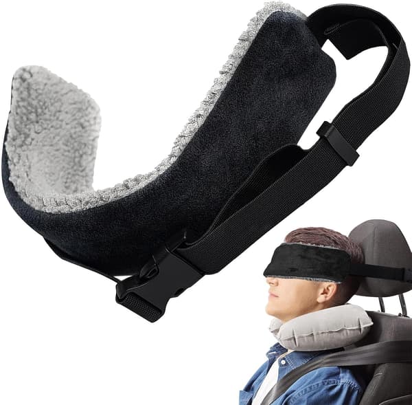 Retractable Travel Pillows with Head Strap for Car and Airplane, Compact and Comfortable Upright Airplane Pillows that Prevent Head Shaking