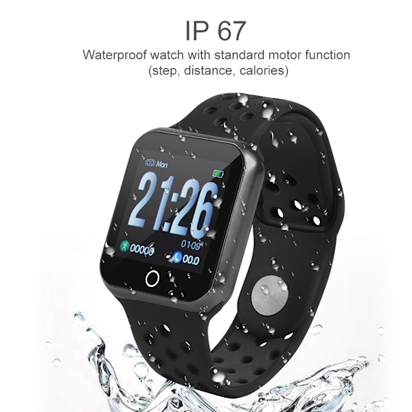 IP67 Vattentätt Smart Armband Blodtryck Pulsmätare Sport Stegräknare Klocka Svart
