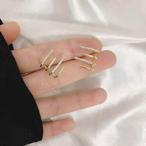 Guld Zircon Øreringe Stud Claw Ear Cuff Wrap Piercing Smykker Kvinde Gave, 1 par