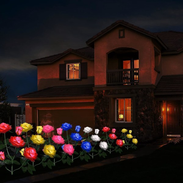 Solar Rose -valot ulkokäyttöön, 2-pakkainen koristeellinen vedenpitävä pihapuutarha patio polkuvalaistus (keltainen)