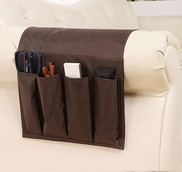 (Brun) Sofaarmlene Oppbevaringsveske, Sofafjernkontrollholder Sofa Oxford