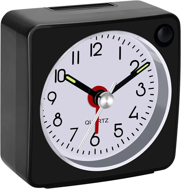 Travel Analog Alarm Clock, 2.25 inch, Ultra Small Clock with Snooze and Light Function, Super Silent Non-Ticking, Battery Operated, Easy Setting