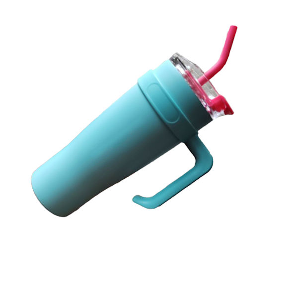 Bil Isolerad Mugg Rostfritt Stål 1250ML med Sugrör Isolerade Tumblers för Utomhusresor Blå