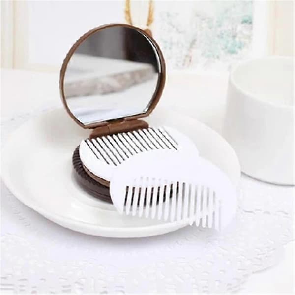 Bærbar sød chokolade kiks makeup spejl kam sandwich makeup spejl bærbart spejl kam (kaffe)