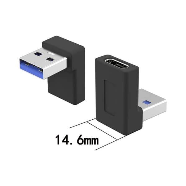 2 stk USB-C hun til USB-A hann vinklet adapter 90 grader, Rettvinklet USB A hann til USB C hun adapter