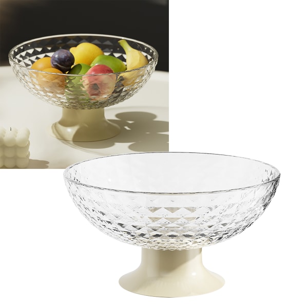Fruktfatstativholder i plast med fot for snacks, grønnsaker og fruktkurvbolle for kjøkkenbenk og spisebord, transparent farge