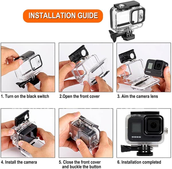 Compatible with Go Pro 9-13 Waterproof Housing Case Protective Underwater Diving Case with Camera Handle Mount Accessory Kit (Black)