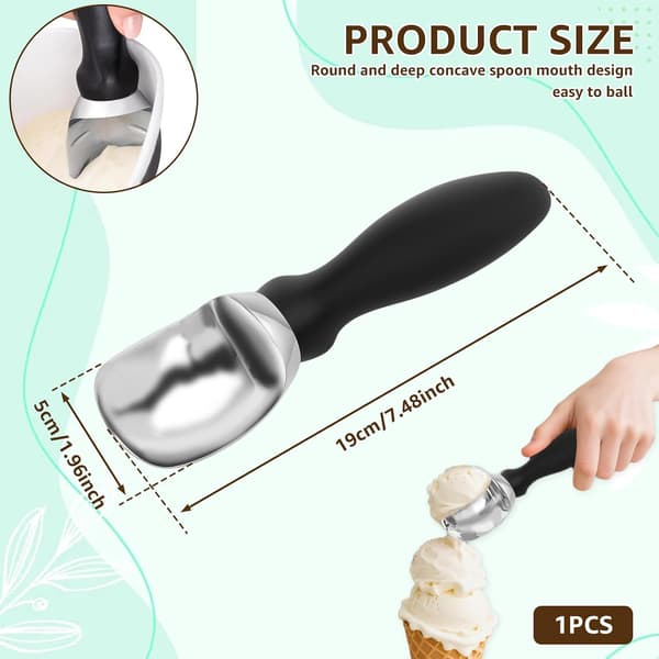 This ice cream scoop has an ergonomic design with a soft, comfortable handle.