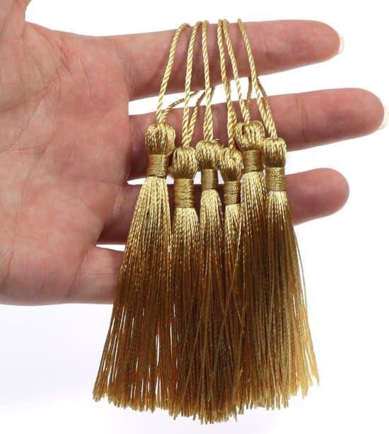100 Light Gold Tassel Cords - 13 cm - Silky Soft Handmade Tassels - Bookmark Tassels with Loops - for DIY Projects and Bookmarks