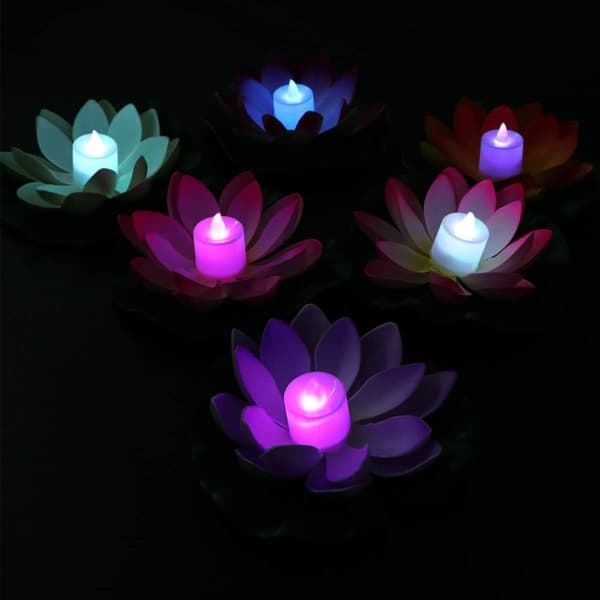 6 stk. flydende blomster LED-lys kunstige åkander
