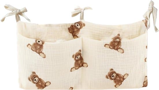 Hanging Foldable Storage Box - Cot Storage Bag - Storage Bag - Hanging Bag with Two Compartments - 39x20 cm - Bear Design