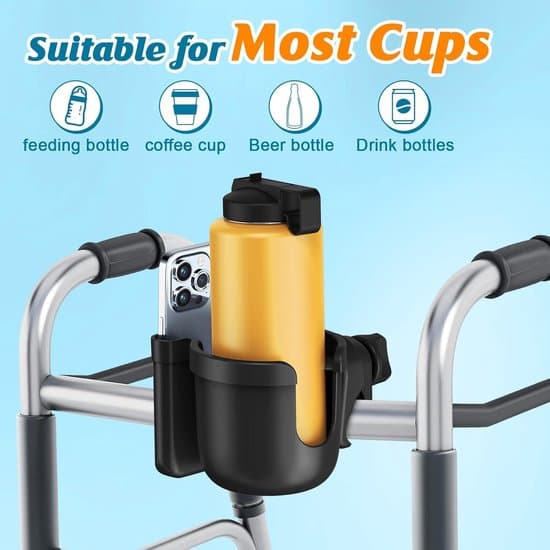 Stroller Cup Holder - With Storage Compartment for Phone - Suitable for Strollers and Bicycles