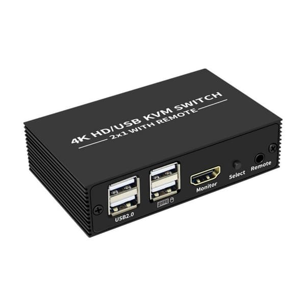 KVM-switch 2 til 1 HDMI 2.0 4K60Hz til PC, Xbox, PS5 og bærbar computer med 4xUSB-porte