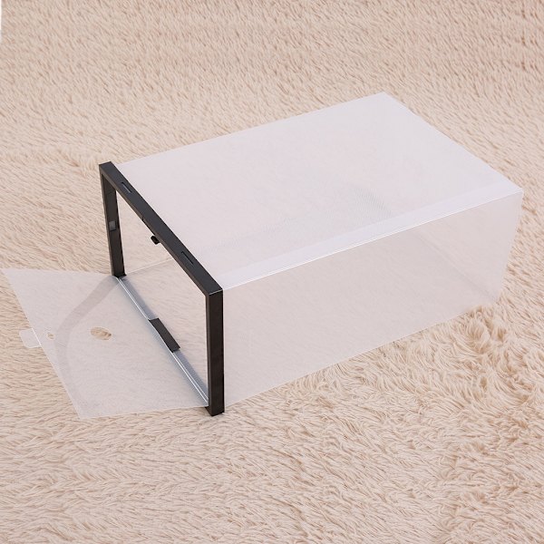 Klar Foldbar Plast Skuffe Sko Opbevaringskasse Stabelbar Boks Organizer Sort