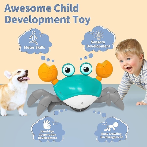 Heytea Crawling Crab Baby Toy - Baby för småbarn 1-3, Tummy Time Toys med musikljud och ljus, Toddler