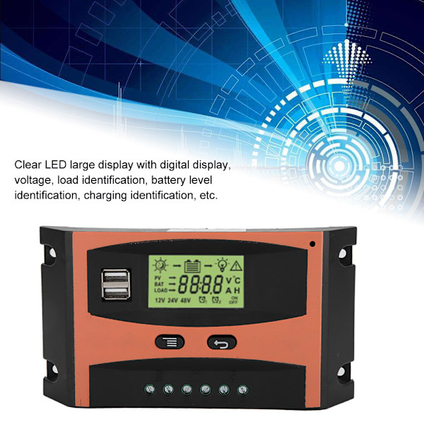 12V/24V MPPT Solpanel Regulator LCD-skärm Auto Batterikontroller 60A