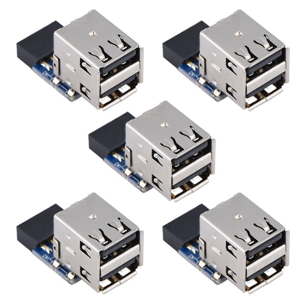 5 stk. USB2.0 bundkortstik 9Pin/10Pin Header til 2 USB2.0 A-portadapter (Type A)
