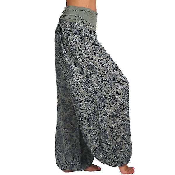 Tryckta dam Aladdin Gypsy Hippie Baggy Wide Leg Yoga byxor 3XL Army Green