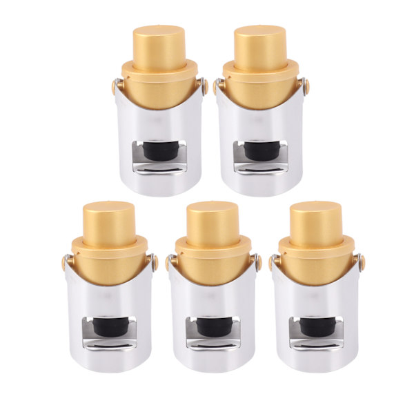 5-pack Gyllene Champagneförslutare Rostfritt Stål Återanvändbar Flaskförslutare Champagne Sparpropp