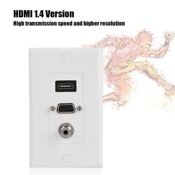 Audio Video DC 3.5mm Hunn HDMI + VGA 3 i 1 Sokkel Panel Lader Uttak