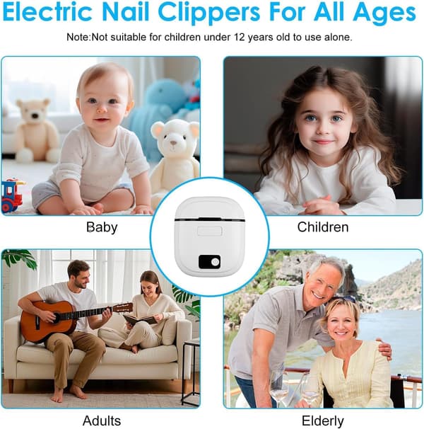 Electric Nail Clipper, 2026 Improved Nail Clipper Set, Includes an Automatic 2-in-1 Nail Clipper (with LED light & storage box), a Slanted, V White + Bbrown