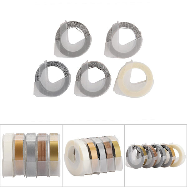 5 stk. Prægningstape Manuel 3D Dekorativ Manuel DIY PVC Label Maker Tape 9mm 3 meter D Sæt