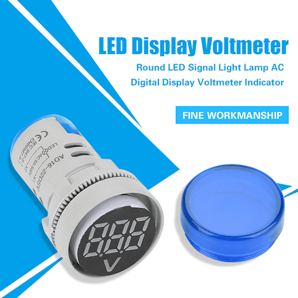 Rund LED Signallampe AC Digital Display Voltmeter Indikator (blå)