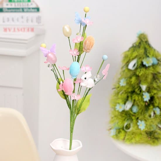 Easter Decorations - Artificial Rabbit and Egg Arrangement - DIY Party Bouquet Supplies - Easter Party Decor - 46 cm (3 Stems)