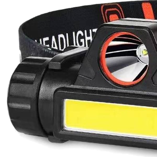 ABS-hodelykt USB-lading Sterkt lys Langdistanse campinghodelykt for nattridning Nattfiske Dobbel lyskilde