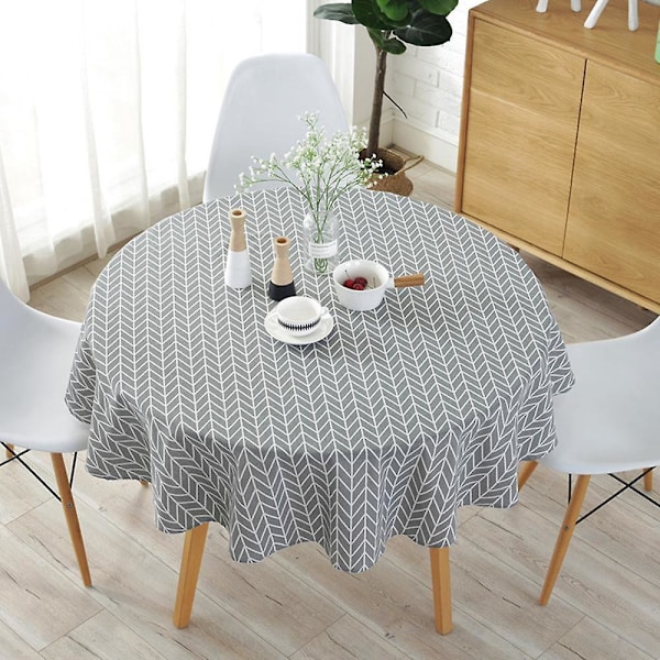 Scandinavian Style Gray Printed Tablecloth, 120cm, Terylene and Cotton Mix