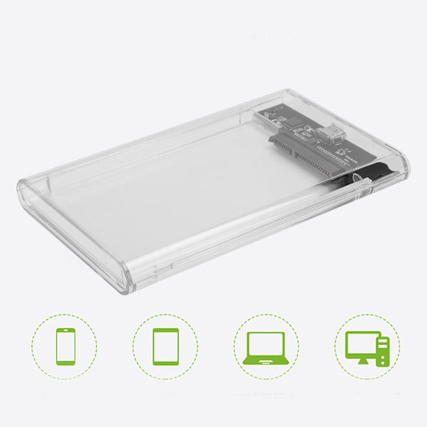 Transparent 2.5 Tommers SATA HDD SDD Boks Kabinett Type C Mobil Harddisk Ekstern Kabinett UASP