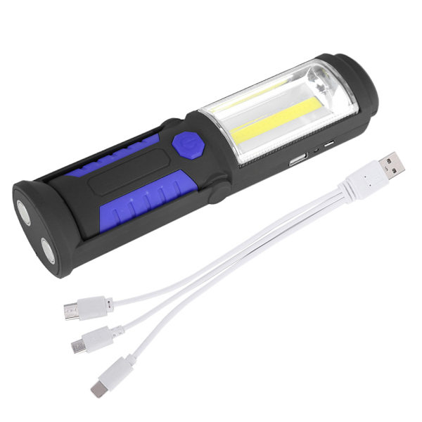 3W Uppladdningsbar COB LED Ficklampa Camping Nödsituation Arbetslampa med Magnetisk Ställning Blå