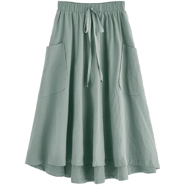 Kvinders afslappet højtalje plisseret A-line midi-nederdel med lomme Green