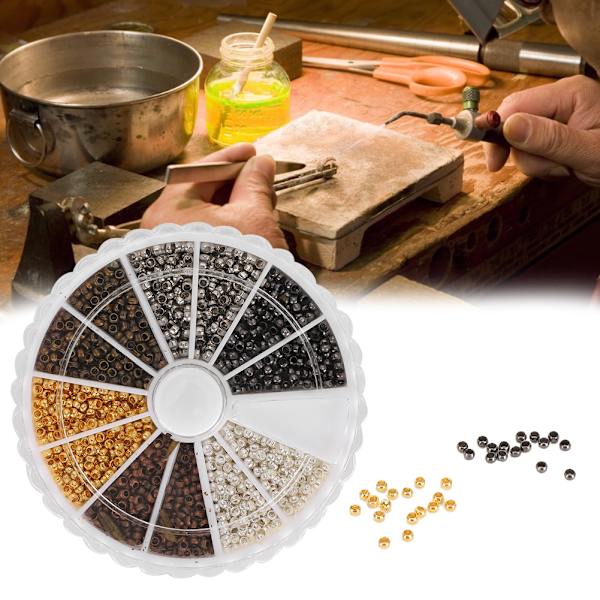 6 Färger Metallpärlor Set Smyckesfynd DIY Tillbehör Hantverkstillverkning med Förvaringslåda