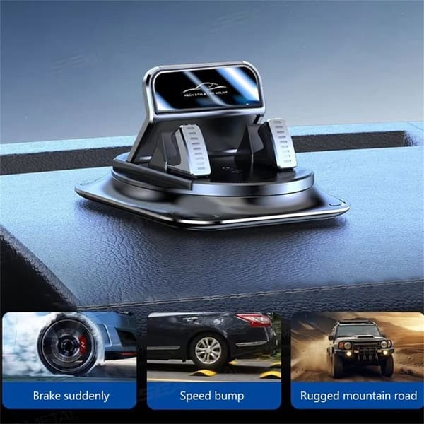 Mobile Phone Holder Car Dashboard Automatic Locking 360 Degree Rotation Non-Slip Black