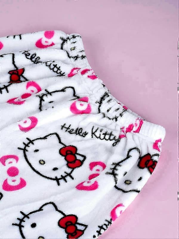 Hello Kitty Katte-tema Flannel Pyjamasbukser, Varme og Bløde Lange Stil til Efterår Vinter, Mænd og Kvinder Y1-QF L 47-55KG