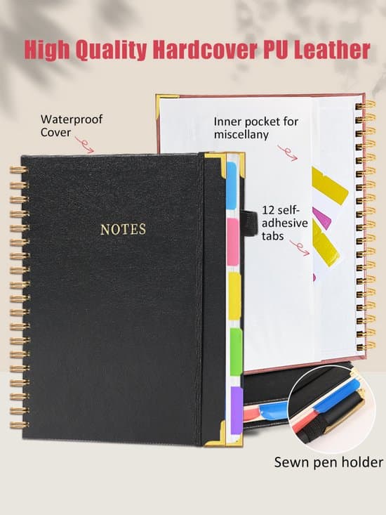 Notebook - Spiral Bound, Leather Cover - 300 Pages - 5-Column Layout - (10 x 8.07 inches) - Lined - Black Black