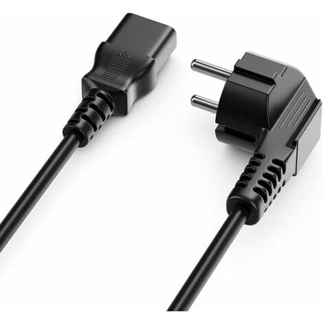 1,5 m strømkabel med jordstik F-stik (CEE 7/4) 90° vinklet til C13 strømstik hunstik PC-computer