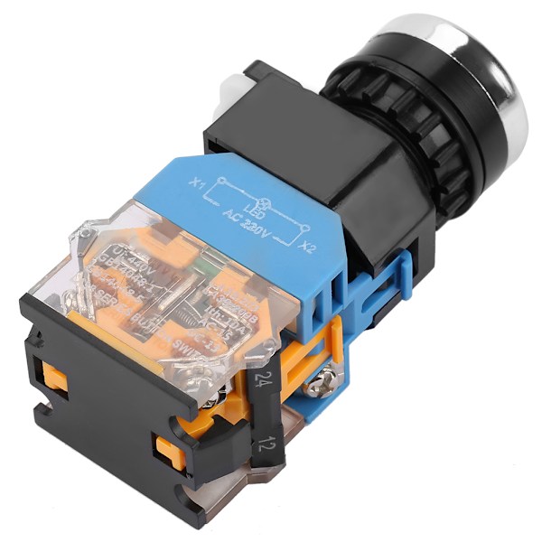 22mm Fladt Hoved Grøn Trykknap Momentary Switch Med LED Lys 220V