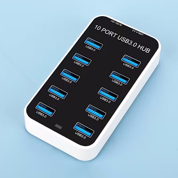 10-portars USB 3.0-hub, universell USB 3.0-expansionsadapter för bärbara datorer. USB-hubben stöder 5 Gbps höghastighetsdataöverföring