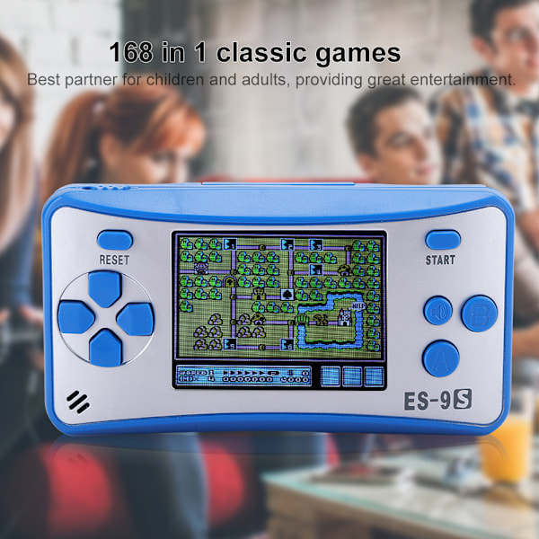 168 i 1 Mini Spillekonsol Controller Klassisk Gamepad med 2,5 tommer Farveskærm Blå og sølv