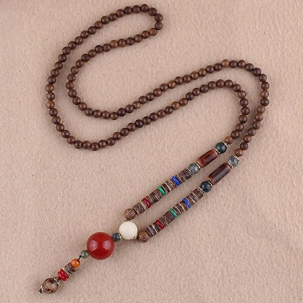 Enkel och minimalistisk vintage röd agat pärlstav lång halsbandskedja