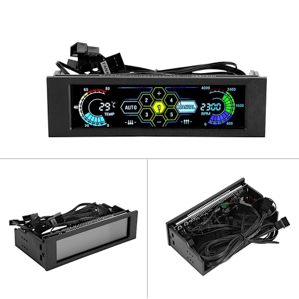5-vifter Hastighetskontroller CPU Temperatur Sensor Datamaskin Kjøling Drive Bay Front LCD Panel