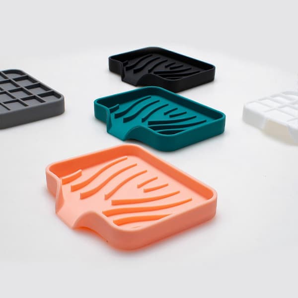 Silicone Soap Dish Self-Draining Rectangular Soap Holder Bathroom Soap Tray for Kitchen Hotel Home Soap Soap Pad Container White White